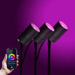 Tuinspots 3x LED Pin Tuinspot Zwart met Color LED, Nieuw, Verzenden