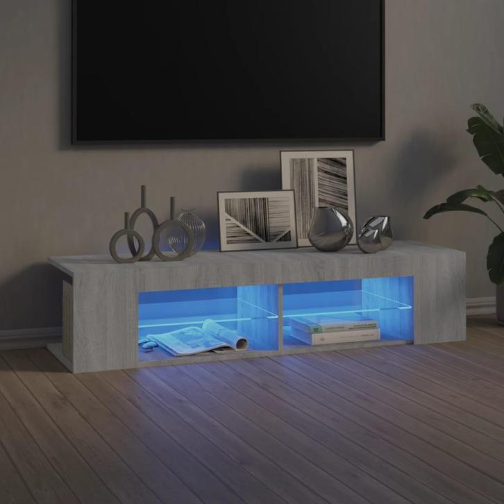 vidaXL Tv-meubel met LED-verlichting 135x39x30 cm grijs, Huis en Inrichting, Kasten |Televisiemeubels, Nieuw, Verzenden