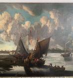 Ecole Flamande (XVII) - Bateaux échoués devant une ville, Antiek en Kunst