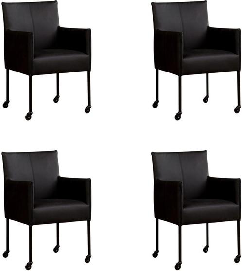 Set van 4 Zwarte leren moderne kuipstoel - poot rond zwart, Huis en Inrichting, Stoelen, Overige kleuren, Vier, Nieuw, Leer, Ophalen of Verzenden