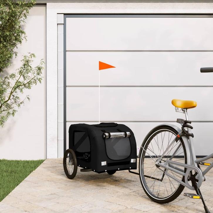 vidaXL Hondenfietstrailer oxford stof en ijzer zwart, Dieren en Toebehoren, Overige Dieren-accessoires, Nieuw, Verzenden