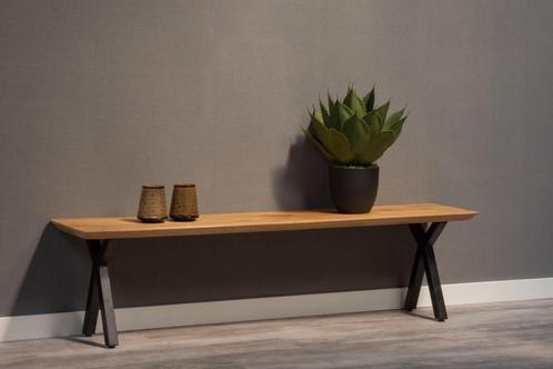 Mangohout Eetkamerbank Emma X-poot 140x40, Huis en Inrichting, Stoelen, Nieuw, Verzenden