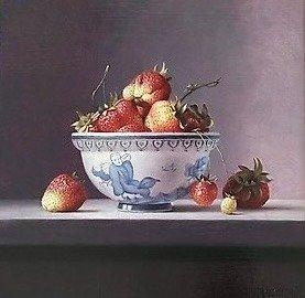 Gyula Bubarnik ( 1936 - 2010 ) - Stilleven met aardbeien in, Antiek en Kunst, Kunst | Schilderijen | Klassiek