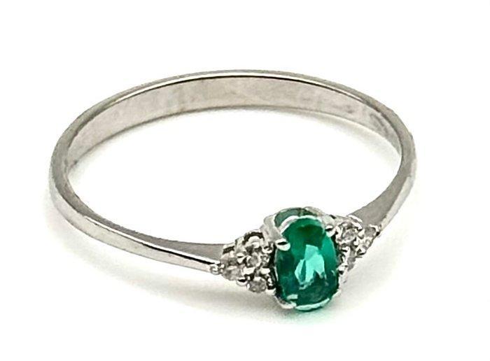 Ring - 18 karaat Witgoud Smaragd - Diamant, Handtassen en Accessoires, Ringen