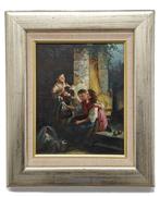 Hollandse School (XX) - Kinderen spelend met hun poppen, Antiquités & Art, Art | Peinture | Classique