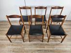 Stoel - Leder, Teak - Set van zes vintage stoelen uit de