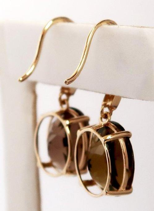 Zonder Minimumprijs - Oorbellen - 14 karaat Geel goud Quartz, Handtassen en Accessoires, Oorbellen
