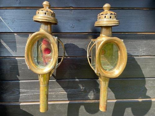 Koets (2) - Messing - Koets/rijtuig lampen, Antiek en Kunst, Curiosa en Brocante