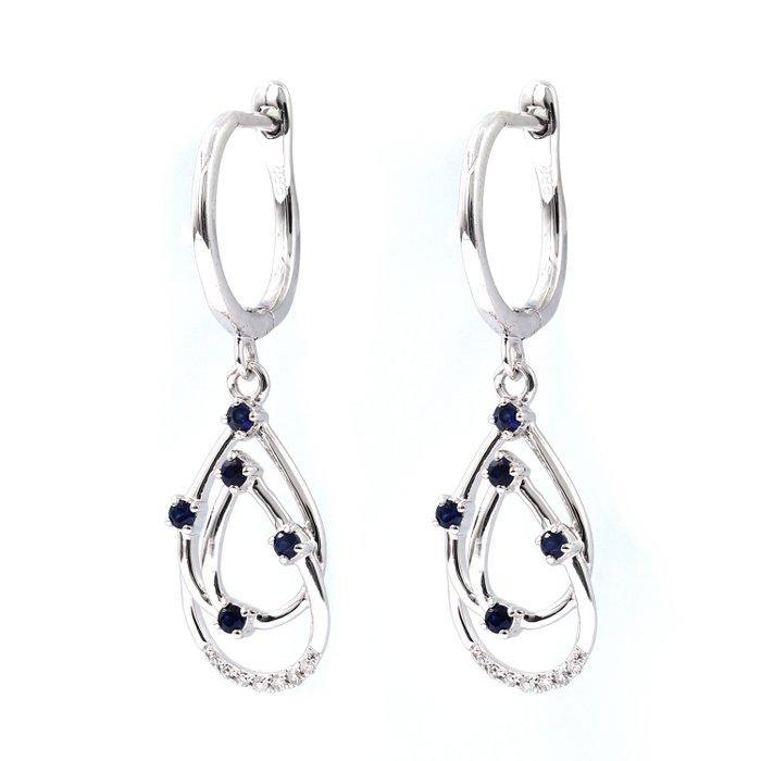 Oorbellen - 14 karaat Witgoud - 0.33ct. tw. Saffier -, Handtassen en Accessoires, Oorbellen