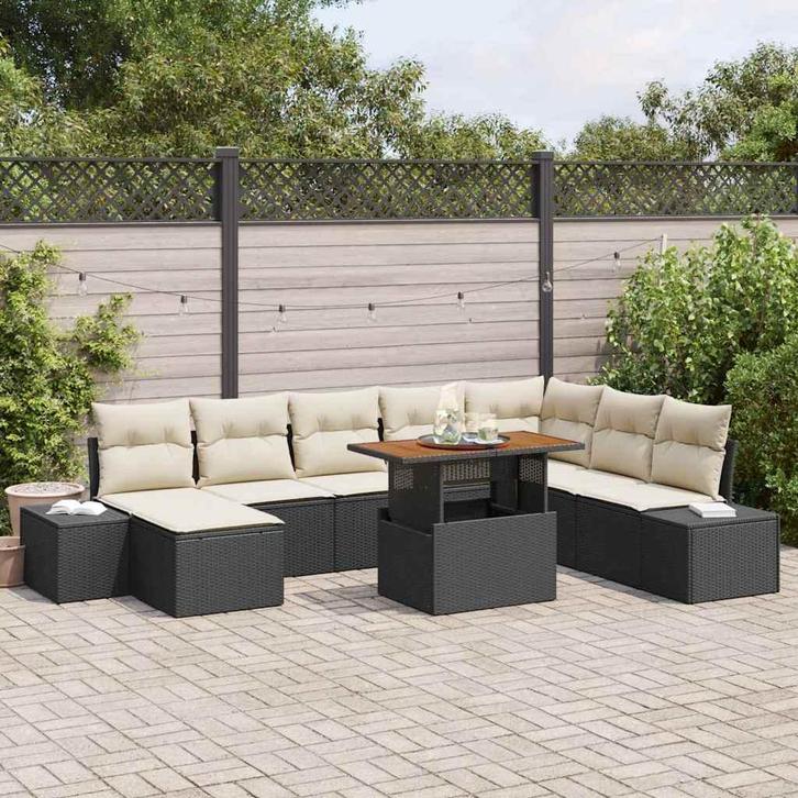 vidaXL Tuinbank Set met opslag 9 pcs Zwart Poly rattan, Tuin en Terras, Tuinsets en Loungesets, Nieuw, Verzenden