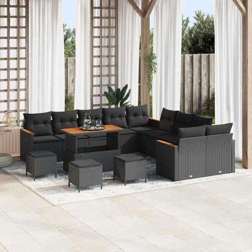 vidaXL Tuinbank Set met kussen met opslag 14 pcs Zwart Poly, Tuin en Terras, Tuinsets en Loungesets, Nieuw, Verzenden