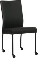 Zwarte leren moderne eetkamerstoel - poot rond zwart met, Huis en Inrichting, Stoelen, Overige kleuren, Nieuw, Leer, Ophalen of Verzenden