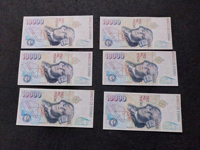 Spanje. - 6 x 10 000 Pesetas - 1992 - Pick 166 (Zonder, Timbres & Monnaies, Billets de banque | Europe | Billets non-euro
