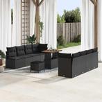 vidaXL 11-delige tuinsalonset met kussens, zwart poly riet,, Verzenden, Nieuw