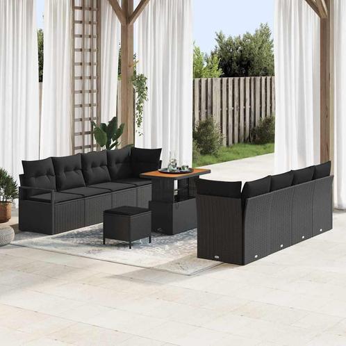 vidaXL Tuinbank Set met kussen 11 pcs Zwart Poly rattan, Tuin en Terras, Tuinsets en Loungesets, Nieuw, Verzenden
