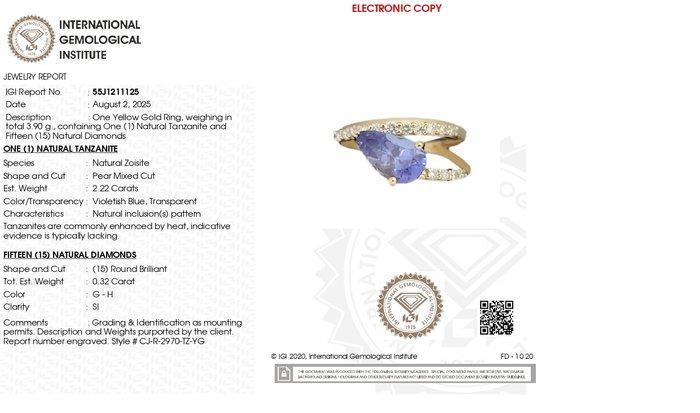 Trouwring - 14 karaat Geel goud - 2.54ct. tw. Tanzaniet -, Handtassen en Accessoires, Antieke sieraden