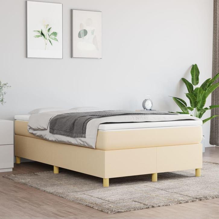 vidaXL Boxspring bed 120x200 cm stof crèmekleurig, Huis en Inrichting, Slaapkamer | Bedden, Nieuw, Verzenden