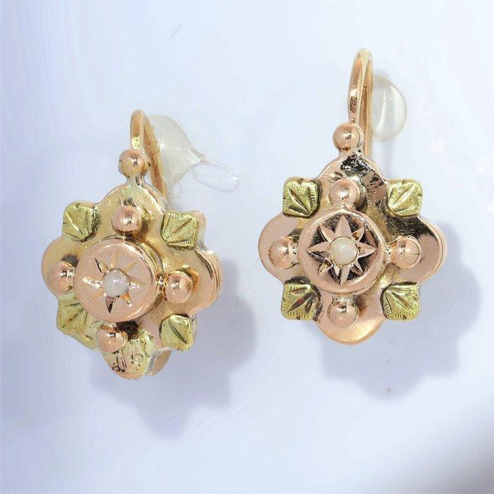 Oorbellen - 18 karaat Roségoud, Geel goud - Parel - Vintage, Handtassen en Accessoires, Oorbellen