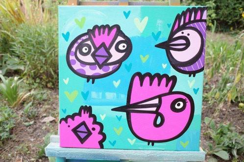 Kev Munday (1986) - Four Love Birds, Antiek en Kunst, Kunst | Schilderijen | Modern