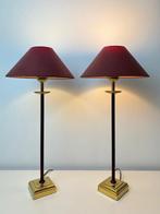 Tafellamp - Messing - Een paar tafellampen bordo rood