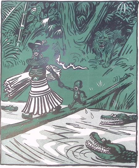 Spotprent Adolf Hitler als boeman in de voormalige koloni..., Antiek en Kunst, Kunst | Litho's en Zeefdrukken, Verzenden