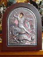 Icoon - Joris de Drakendoder - Verzilverd, Hout, Antiek en Kunst