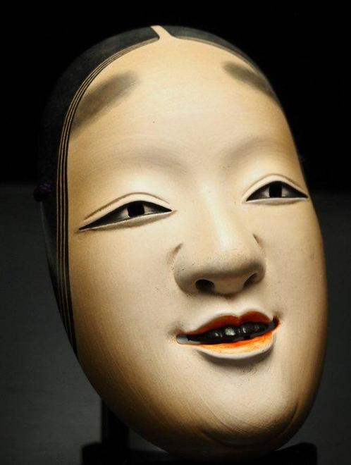 Très beau masque Ko-omote, signé - Bois, Laque - Tasaki, Antiek en Kunst, Antiek | Overige Antiek