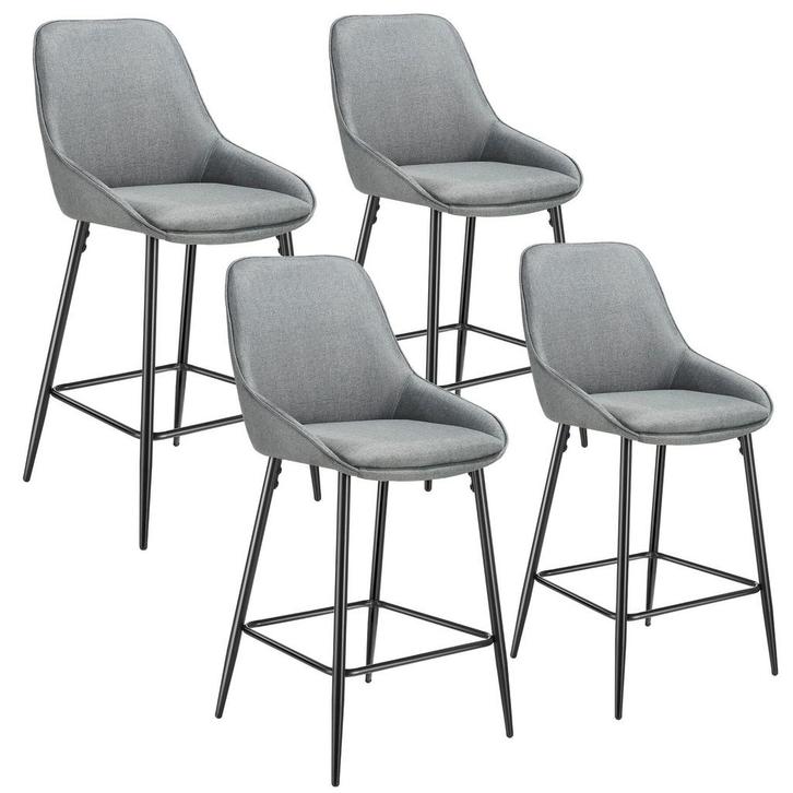 tectake Barkruk Siera met rugleuning - Geweven stof grijs /, Huis en Inrichting, Barkrukken, Verzenden