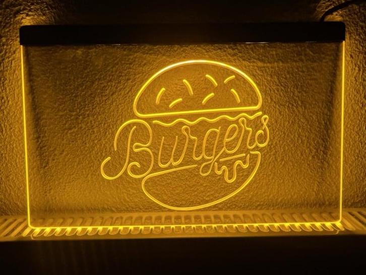 Burger burgers neon bord lamp LED  verlichting reclame licht, Huis en Inrichting, Lampen | Overige, Nieuw, Verzenden