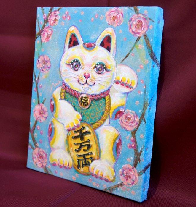 infinity artist NAO from JAPAN - Maneki Neko UME / Painted, Antiek en Kunst, Kunst | Schilderijen | Modern