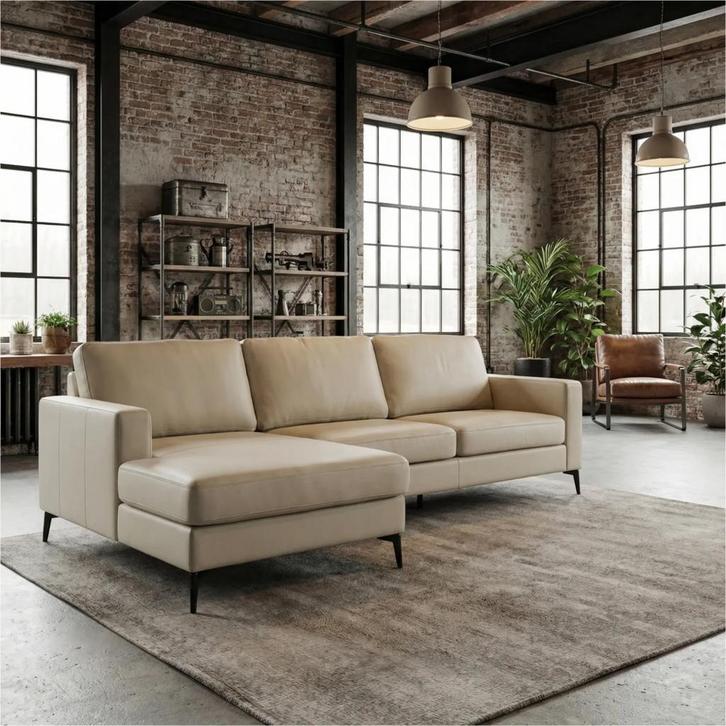 Leren hoekbank Match - 3 zits + longchair, Antiek en Kunst, Antiek | Meubels | Stoelen en Sofa's, Ophalen of Verzenden