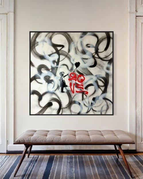 Timo Wedell (1994) - Curly Girl Love Like Banksy - XXL · No, Antiek en Kunst, Kunst | Schilderijen | Modern