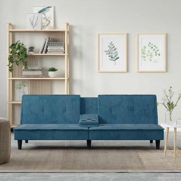 vidaXL Slaapbank met bekerhouders fluweel blauw, Verzenden