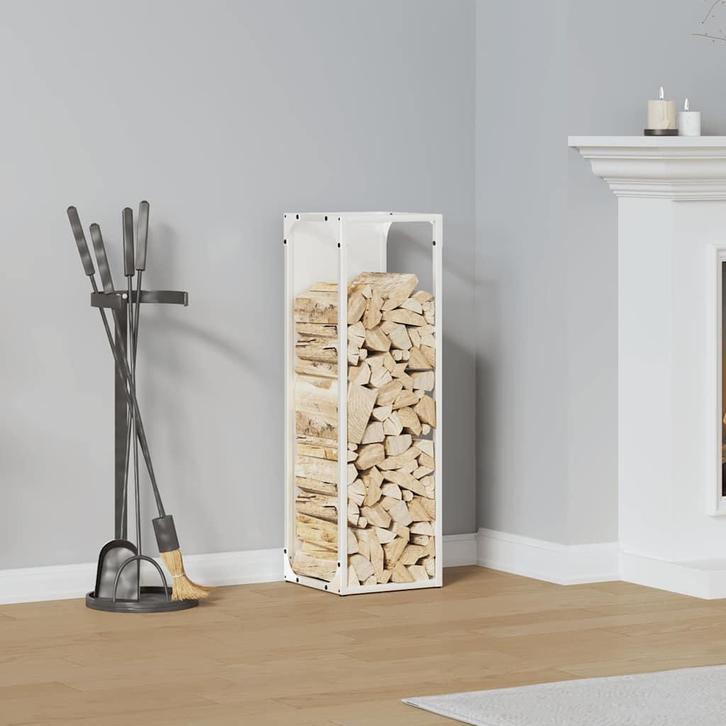 vidaXL Brandhoutrek 25x25x80 cm koudgewalst staal wit, Tuin en Terras, Brandhout, Verzenden