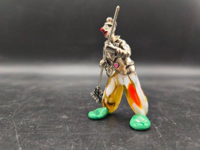 Angini - Figuur - Clown - Zilver, Vetro Murano, Antiquités & Art, Antiquités | Argent & Or