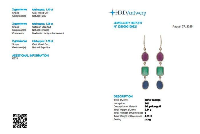 Hangoorbellen - 14 karaat Geel goud - 4.86ct. tw. Robijn -, Handtassen en Accessoires, Antieke sieraden