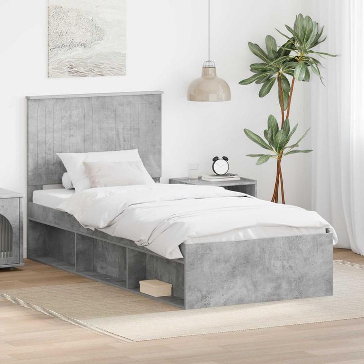 vidaXL Bedframe Betonnen Grijs 90 x 190 cm Massief, Huis en Inrichting, Slaapkamer | Bedden, Nieuw, Verzenden