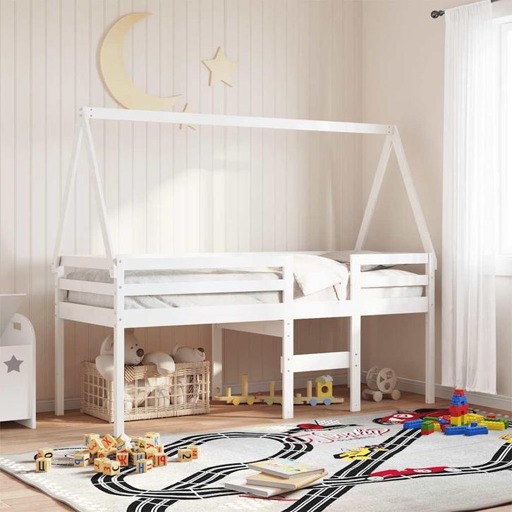 vidaXL Kinderbedhuisje 199x95,5x88 cm massief grenenhout wit, Huis en Inrichting, Slaapkamer | Bedden, Nieuw, Verzenden
