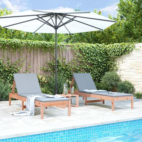 vidaXL Chaises longues lot de 2 avec table bois massif, Jardin & Terrasse, Chaises longues, Neuf, Envoi