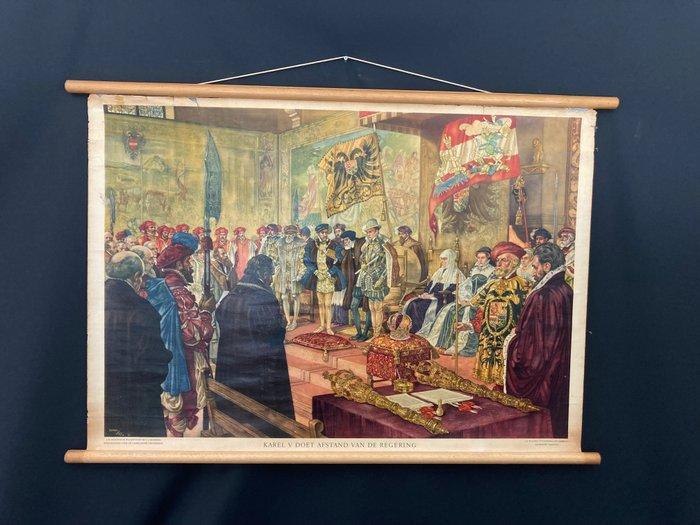 ② J.H. Isings - Schoolplaat Karel V doet afstand van de — Antiquités | Assiettes décoratives Carrelages — 2ememain