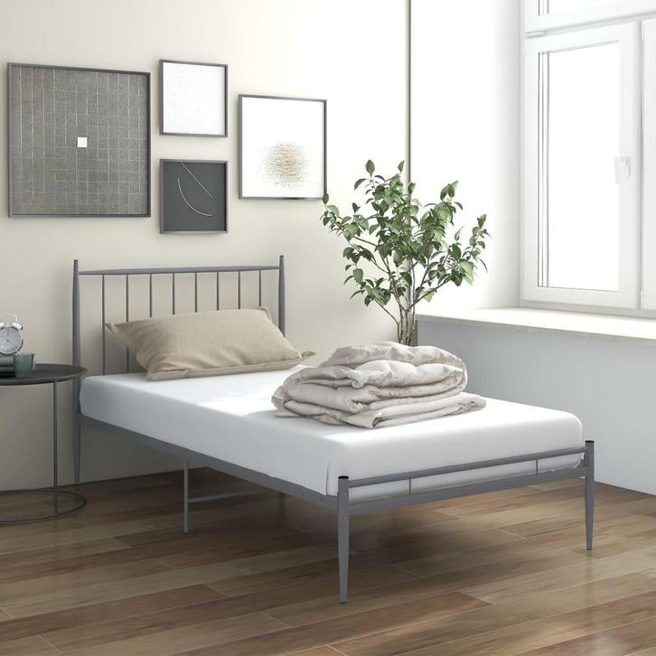 vidaXL Bedframe metaal grijs 100x200 cm, Huis en Inrichting, Slaapkamer | Bedden, Nieuw, Verzenden