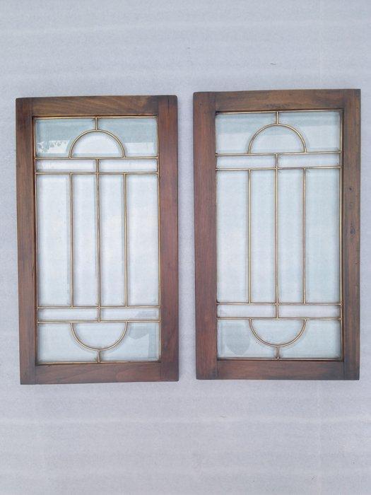 Raamkozijn (2) - hout en glas mat - Ramen met matglas, Antiek en Kunst, Curiosa en Brocante