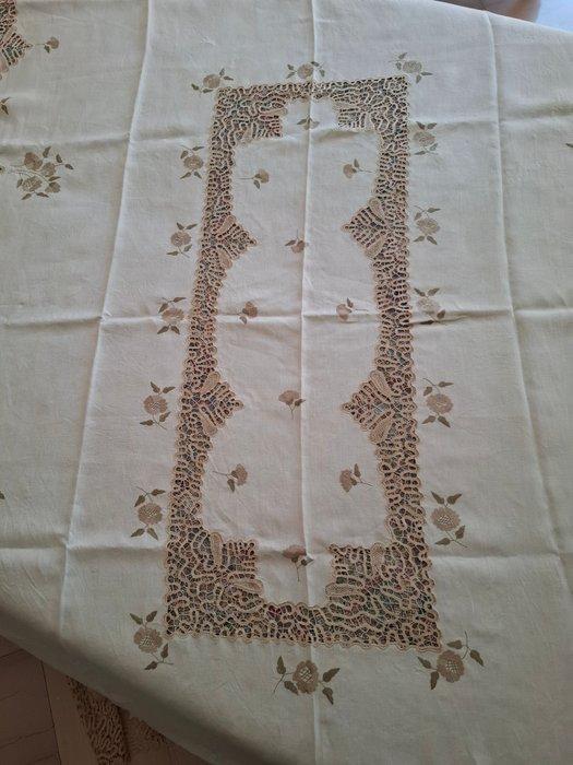 Tafelkleed - 2.7 m - 1.6 m - Met de hand geborduurd linnen, Antiek en Kunst, Curiosa en Brocante