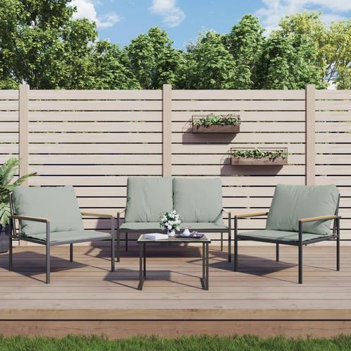 vidaXL 3-delige Loungeset met kussens staal antracietkleurig, Tuin en Terras, Tuinsets en Loungesets, Loungeset, Nieuw, Verzenden