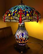 Tiffany stijl tafellamp Studio BLUE DRAGONFLY lamp met, Antiek en Kunst