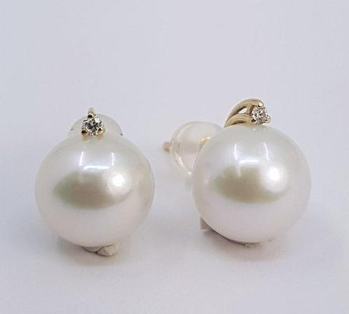 Boucles doreilles - 14 carats Or jaune - 0.04ct. tw. -, Handtassen en Accessoires, Oorbellen