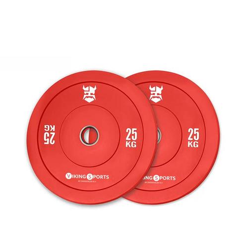 Rode rubberen halterschijf 25 kg - schokabsorberend - per..., Sport en Fitness, Fitnessmaterialen, Nieuw, Ophalen of Verzenden