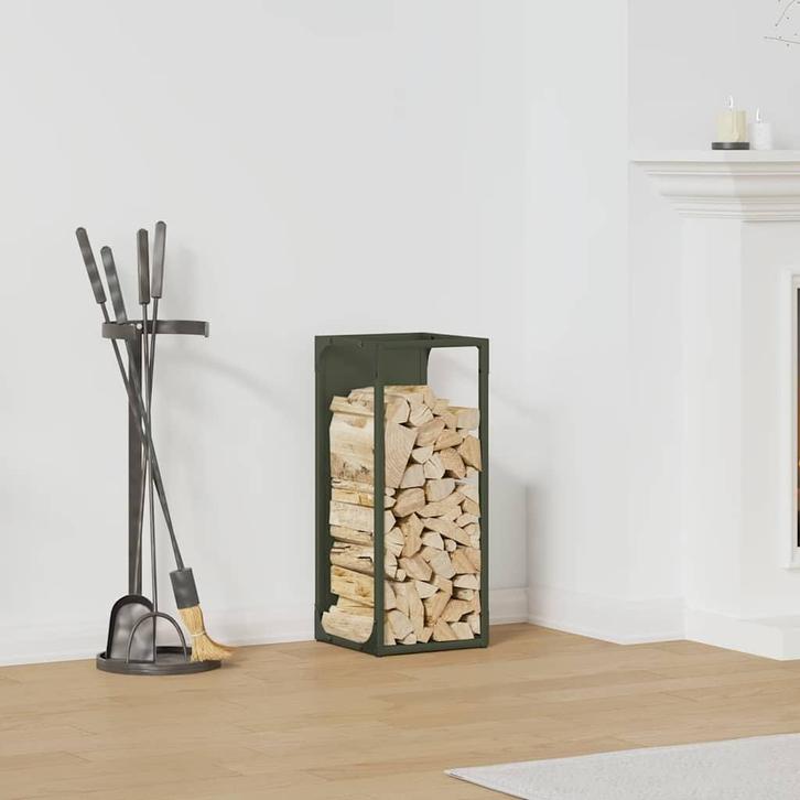 vidaXL Brandhoutrek 25x25x60 cm koudgewalst staal olijfgroen, Tuin en Terras, Brandhout, Verzenden