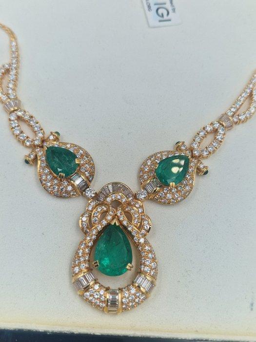 Halsketting - 18 karaat Geel goud - 23.35ct. tw. Smaragd -, Handtassen en Accessoires, Kettingen