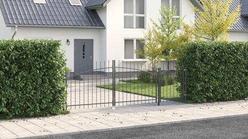 vidaXL Tuingaas met Spitse Top Zwart 100x400 cm Staal, Tuin en Terras, Tuinpoorten, Nieuw, Verzenden